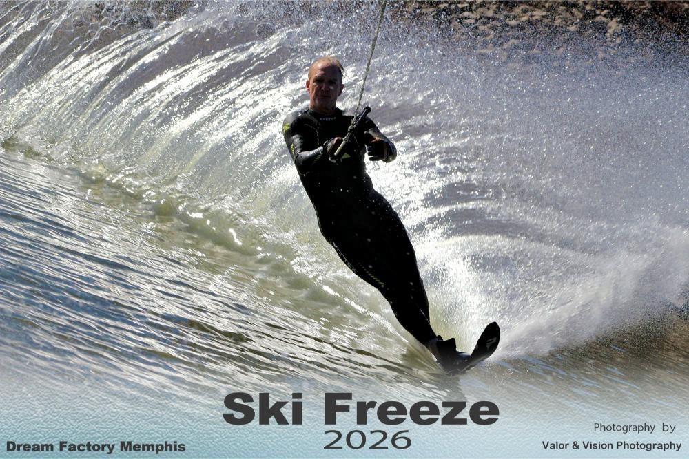 A water skier carving through the spray at Ski Freeze 2026