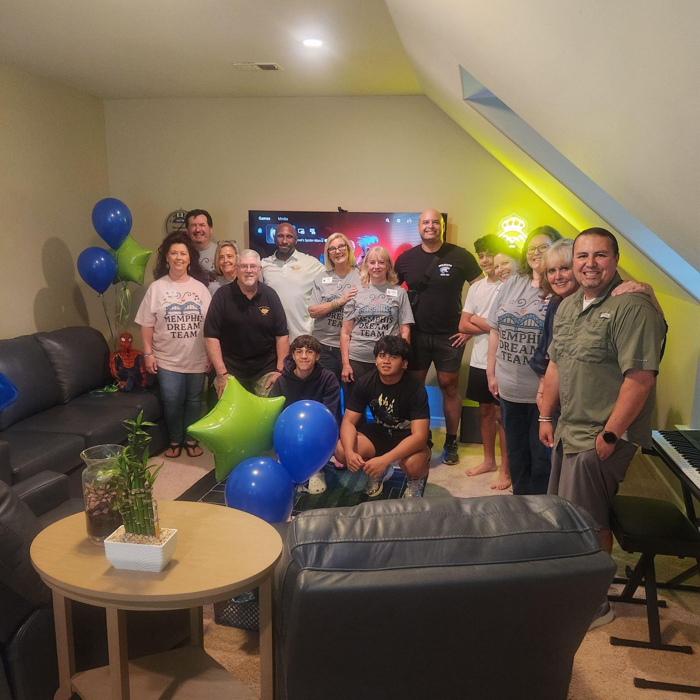 Joey with the Dream Team in his new man cave